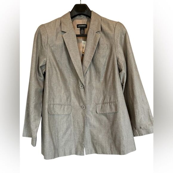 NWT Lane Bryant Taupe Linen Blend Sateen Blazer 18 - Picture 1 of 9